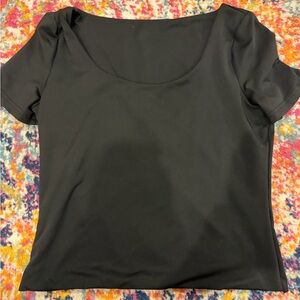 black scoop neck athletic top